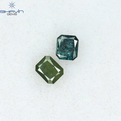 0.55 CT/2 Pcs Radiant Shape Natural Diamond Blue Green Color I3 Clarity (4.06 MM)