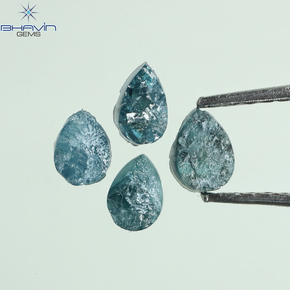 0.82 CT /4 Pcs Pear Rough Shape Blue Color Natural Loose Diamond I3 Clarity (4.45 MM)