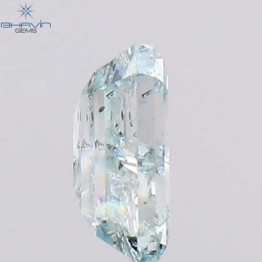 1.01 CT エメラルド シェイプ ナチュラル ダイヤモンド グリーンがかったブルー カラー I2 クラリティ (6.60 MM)