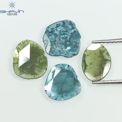 2.09 CT/4 Pcs Slice Shape Natural Diamond Blue Green Color I3 Clarity (8.87 MM)