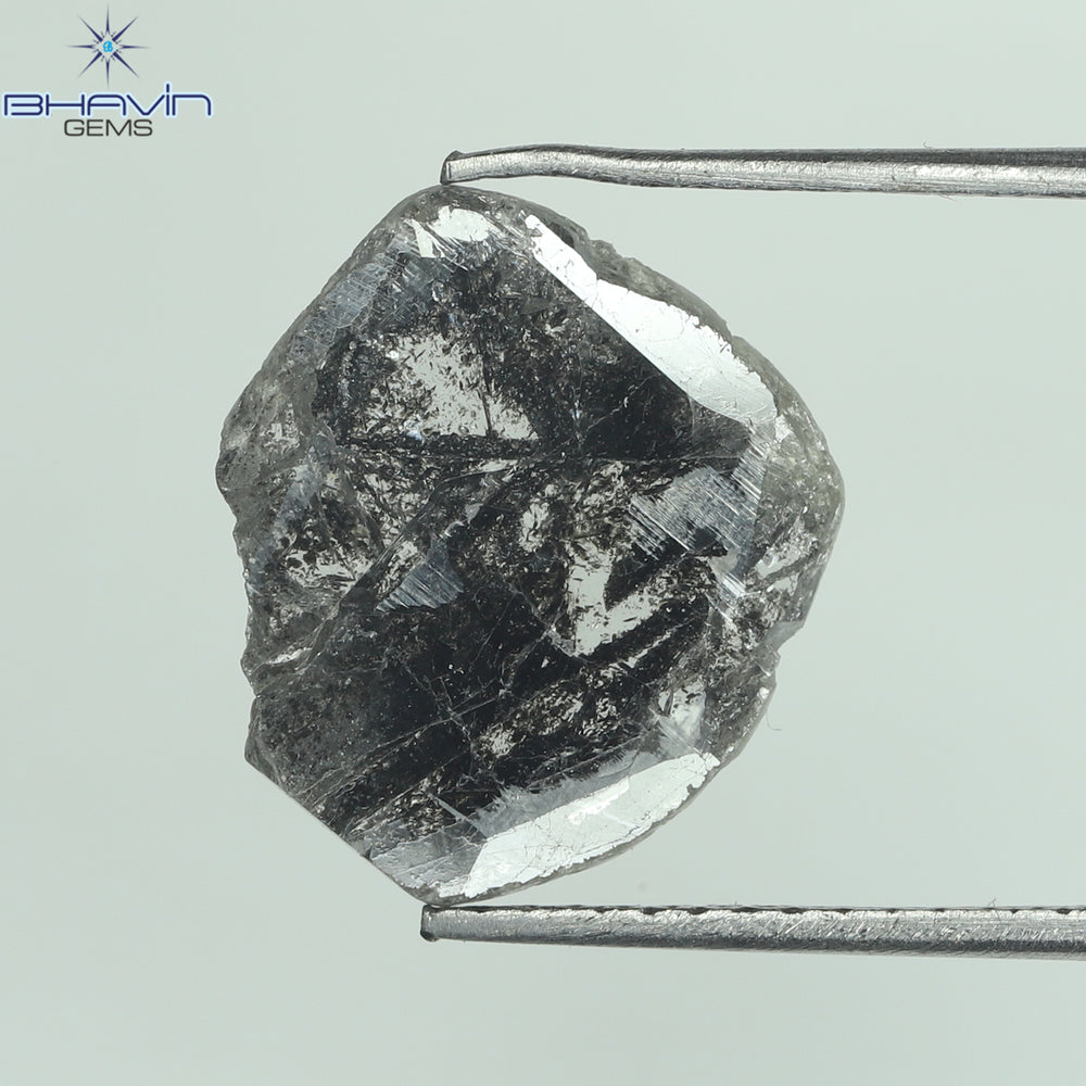 1.96 CT スライス形状 天然ダイヤモンド ソルト アンド ペッパー カラー I3 クラリティ (12.35 MM)