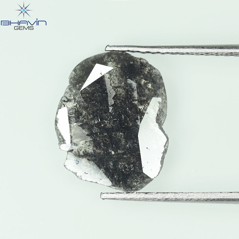 1.69 CT Slice Shape Natural Diamond Salt And Pepper Color I3 Clarity (12.46 MM)