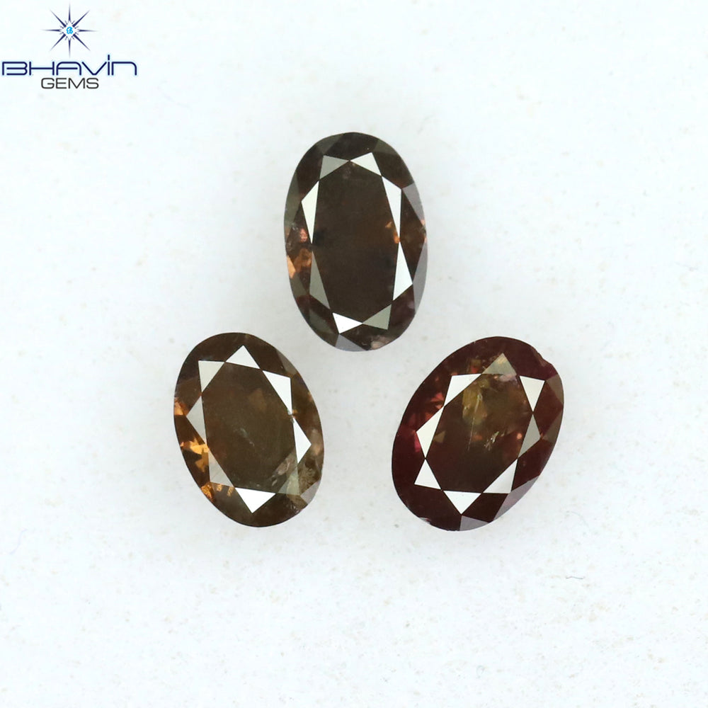 0.76 CT/3 Pcs Oval Shape Natural Diamond Pink Color I3 Clarity (4.80 MM)