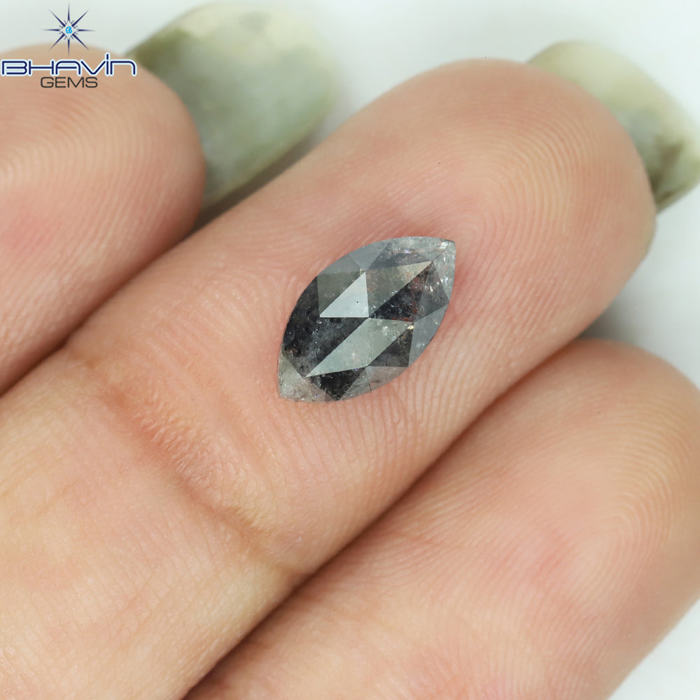 0.91 CT マーキス シェイプ ナチュラル ルース ダイヤモンド ソルト アンド ペッパー カラー I3 クラリティ (7.00 MM)