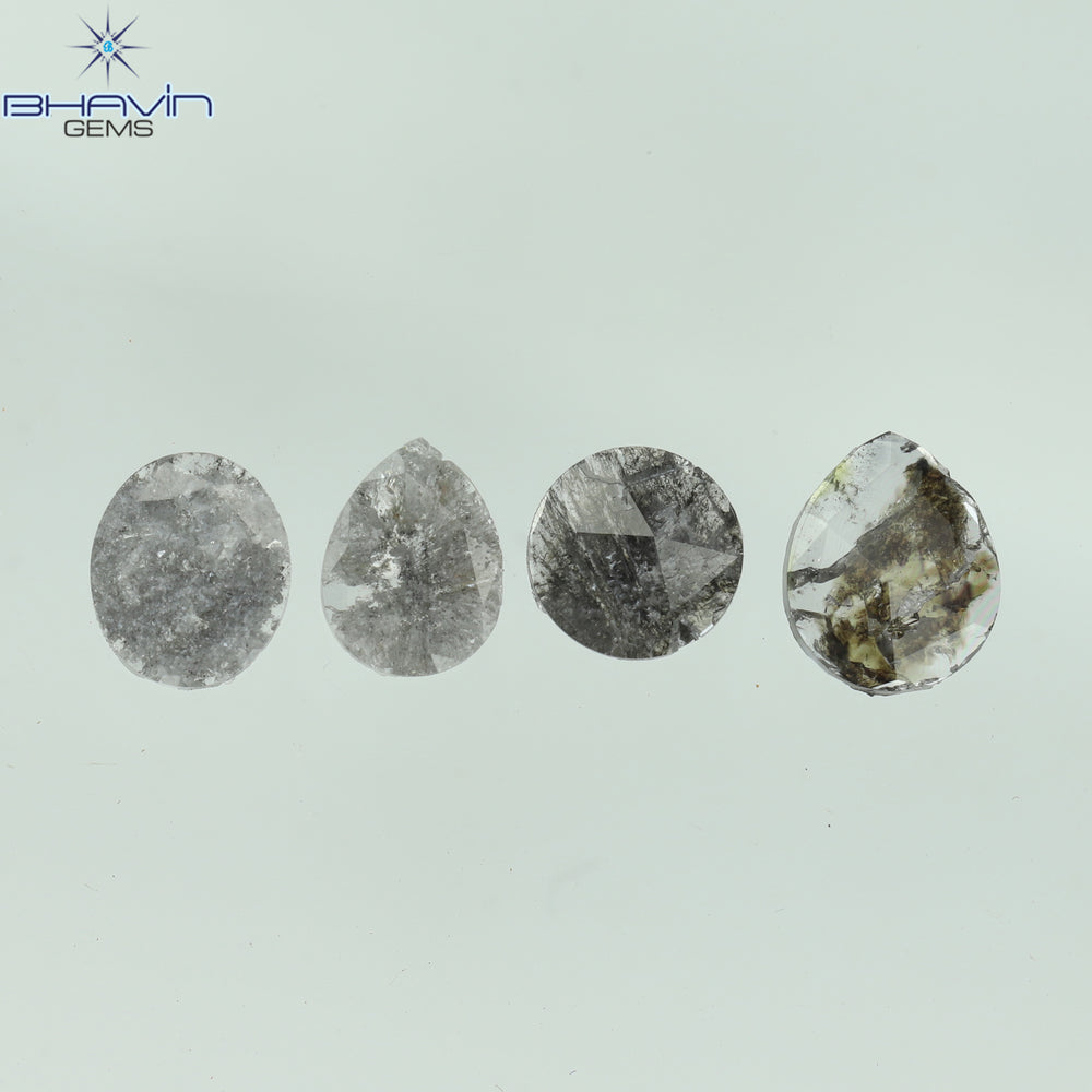 0.98 CT/4 Pcs Mix Slice Shape Natural Diamond Salt And Pepper Color I3 Clarity (6.44 MM)