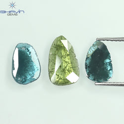1.74 CT/3 Pcs Slice Shape Natural Diamond Blue Green Color I3 Clarity (11.31 MM)