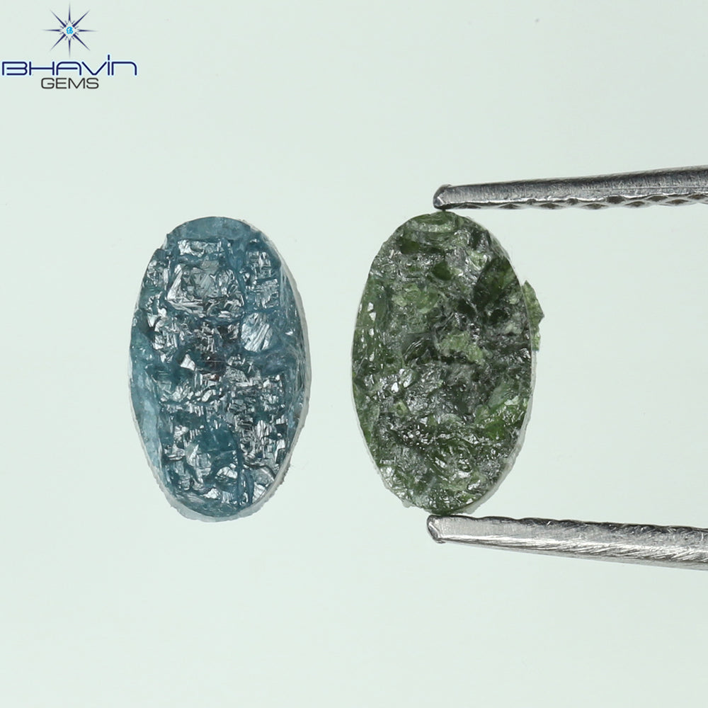 1.00 CT/2 Pcs Oval Rough Shape Blue Green Natural Loose Diamond I3 Clarity (6.58 MM)