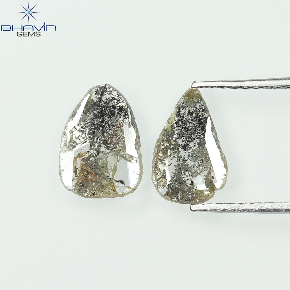 1.35 CT/2 Pcs Slice Shape Natural Diamond Salt And Pepper Color I3 Clarity (9.55 MM)