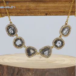 Slice Rose Cut Diamond Pendant, Salt And Pepper Diamond, Yellow Gold Pendant, Bridal Necklace