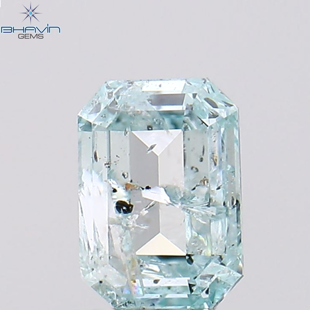 1.01 CT エメラルド シェイプ ナチュラル ダイヤモンド グリーンがかったブルー カラー I2 クラリティ (6.60 MM)