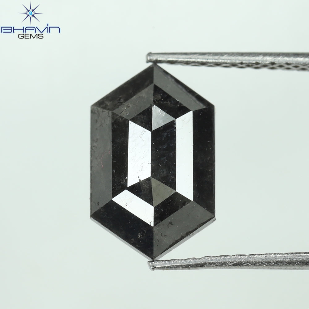 2.37 CT Hexagon Shape Natural Loose Diamond Natural Black(Salt And Pepper) Color I3 Clarity (11.66 MM)