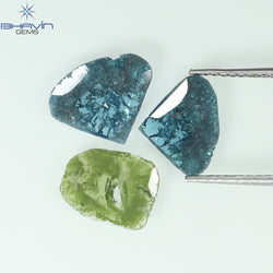1.38 CT/3 Pcs Slice Shape Natural Diamond Blue Green Color I3 Clarity (9.53 MM)