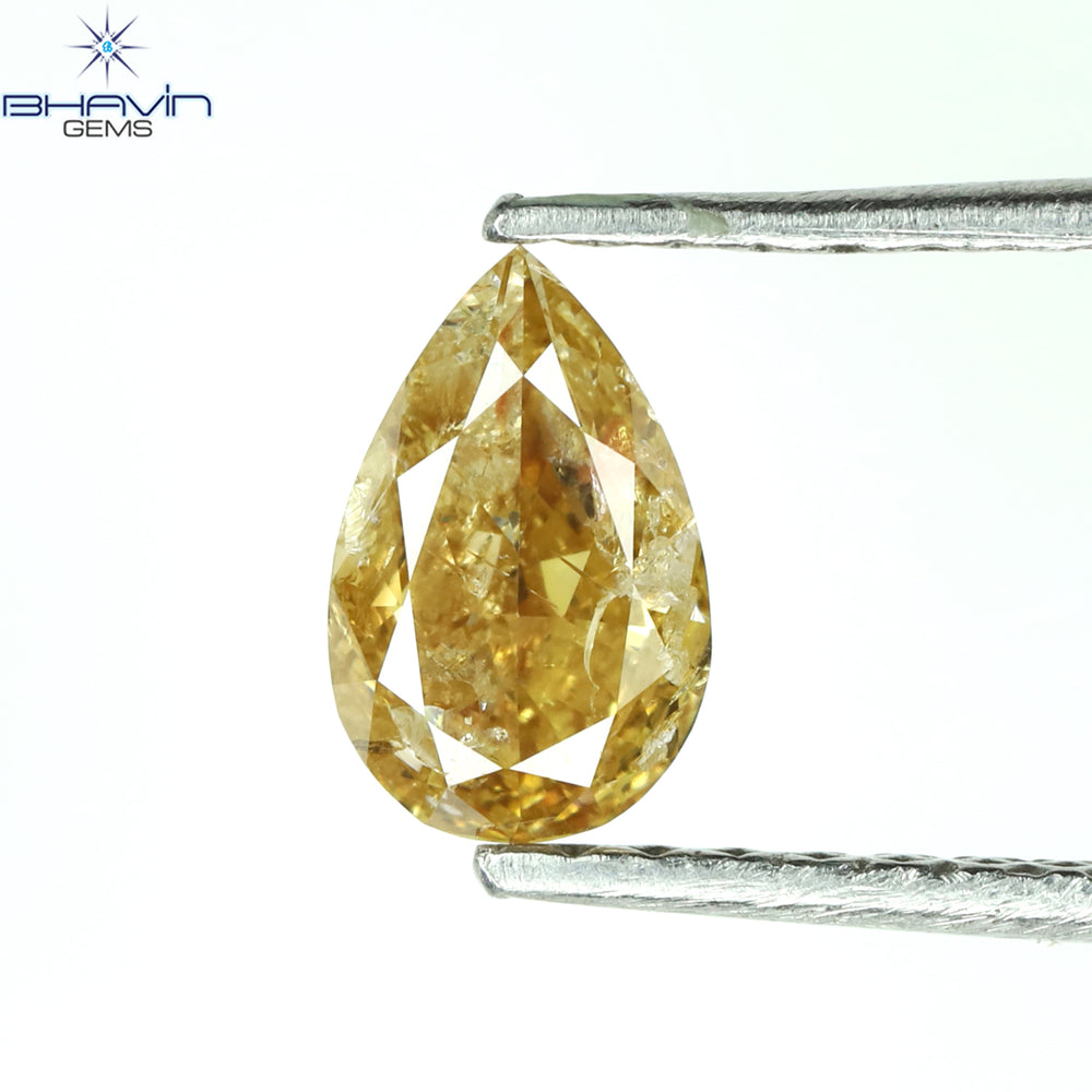 0.45 CT Pear Shape Natural Diamond Orange Color I3 Clarity (6.53 MM)