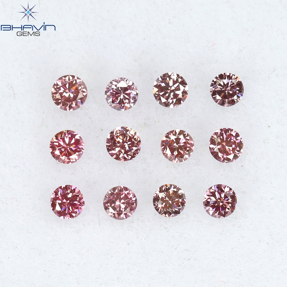 0.18 CT/12 PCS Round Diamond Enhanced Pink Color Natural Diamond I3 Clarity (1.50 MM)