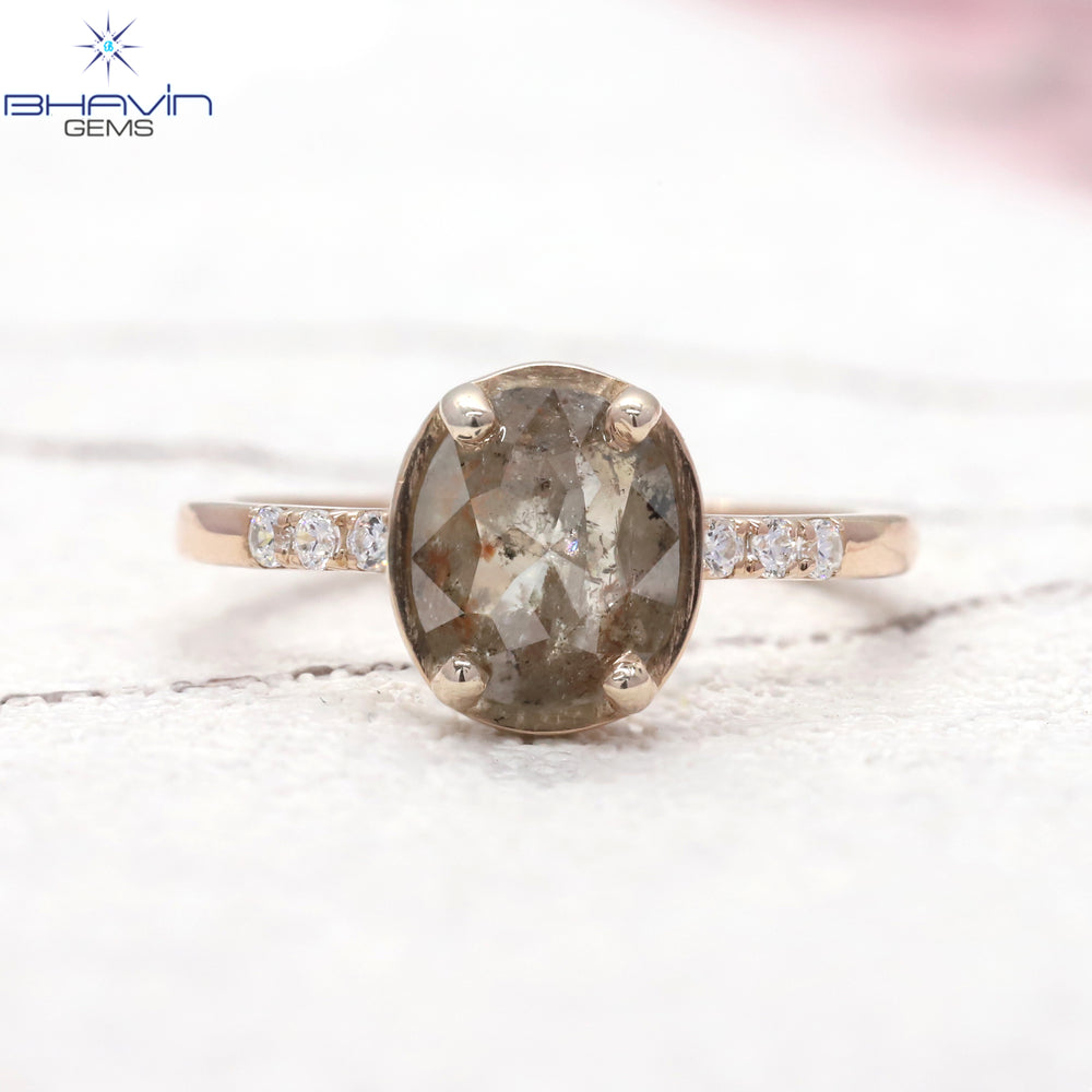 Oval Diamond Natural Diamond Ring Salt And Pepper Color Gold Ring Engagement Ring
