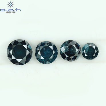 0.85 CT/4 Pcs CT, Round Diamond, Green Color, I3 Clarity