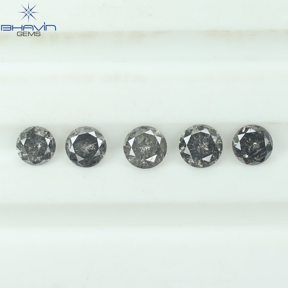 1.14 CT/5 Pcs Round Shape Natural Loose Diamond Salt And pepper Color I3 Clarity (3.93 MM)