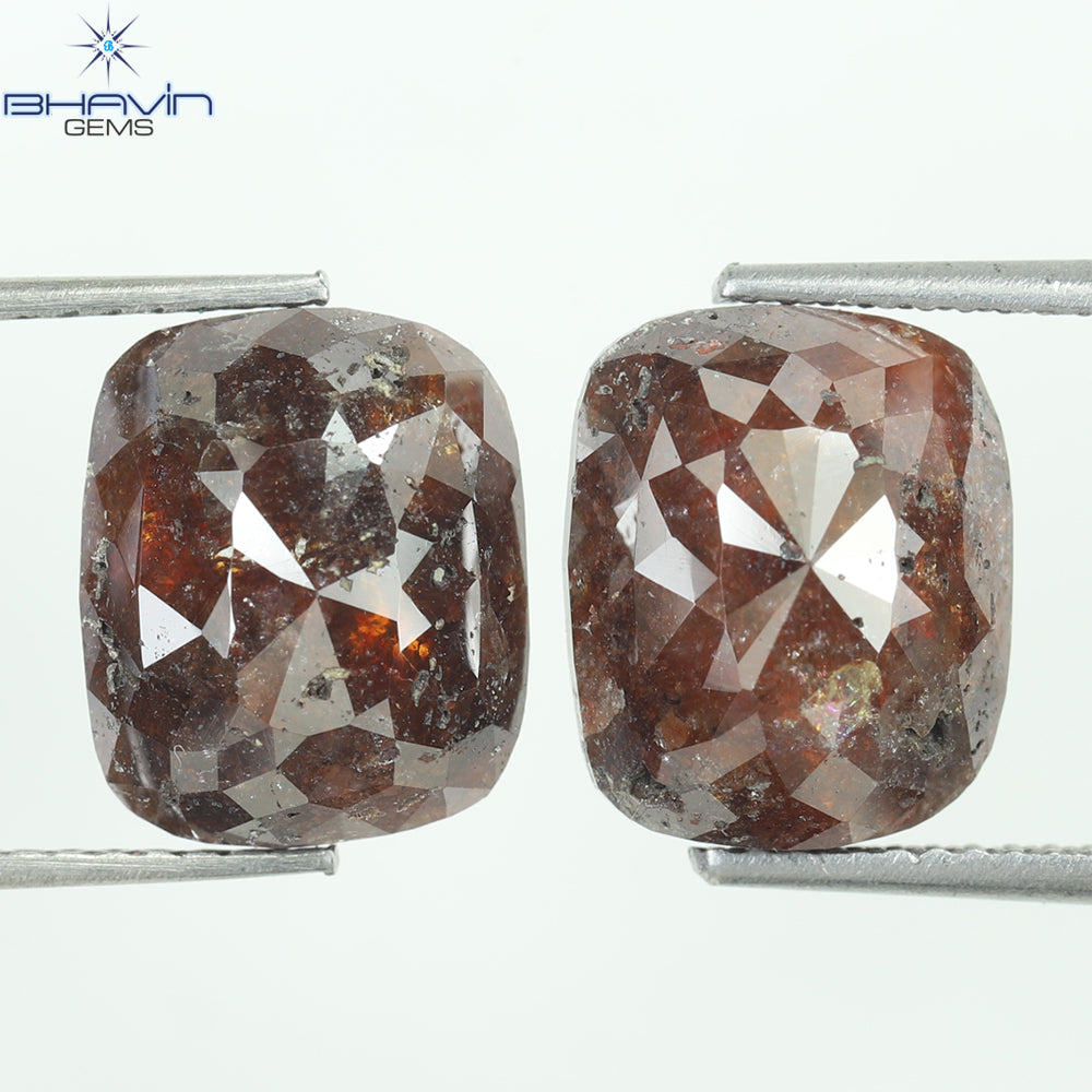 8.06 CT, Cushion Brown Red Diamond Pair Wedding Ring (11.04MM)
