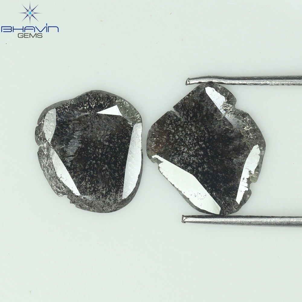 1.96 CT/2 Pcs Slice Shape Natural Diamond Salt And Pepper Color I3 Clarity (10.70 MM)