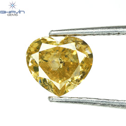1.00 CT Heart Shape Natural Diamond Orange Yellow Color I2 Clarity (6.22 MM)