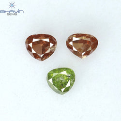 0.51 CT/3 Pcs Heart Shape Enhanced Pink Green Color Natural Loose Diamond I1 Clarity (3.20 MM)