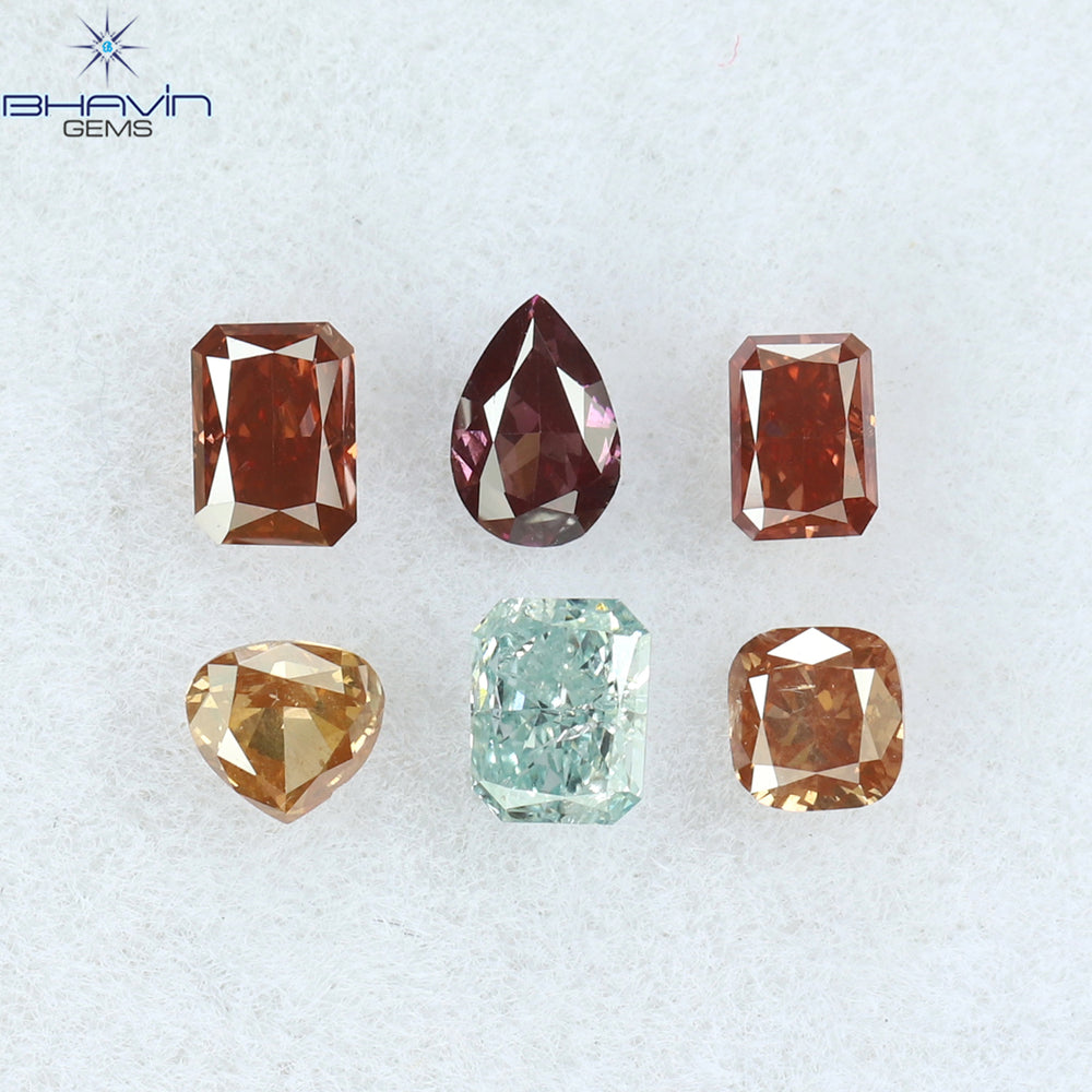 0.58 CT/6 Pcs Mix Shape Natural Diamond Pink Color SI2 Clarity (3.17 MM)