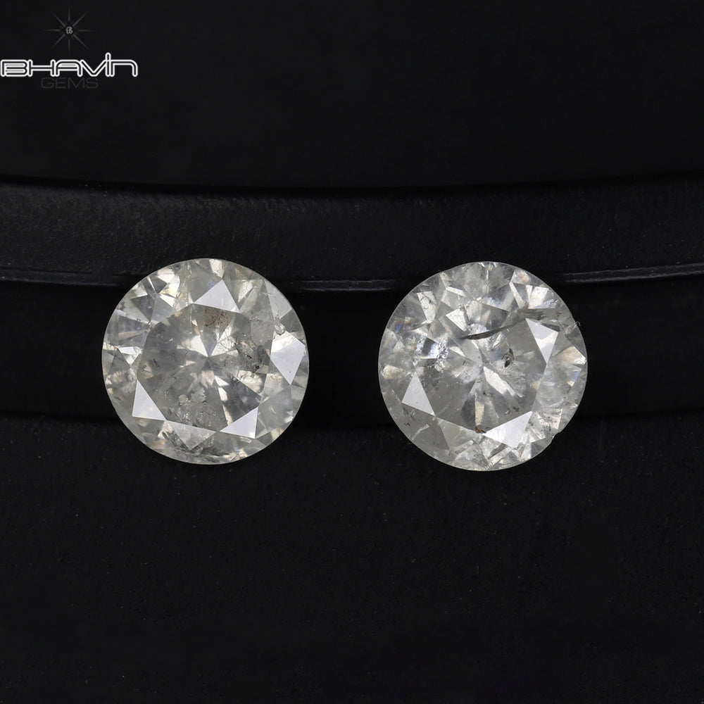 0.81 CT/2 Pcs Round Shape Natural Loose Diamond White Color I3 Clarity (4.68 MM)