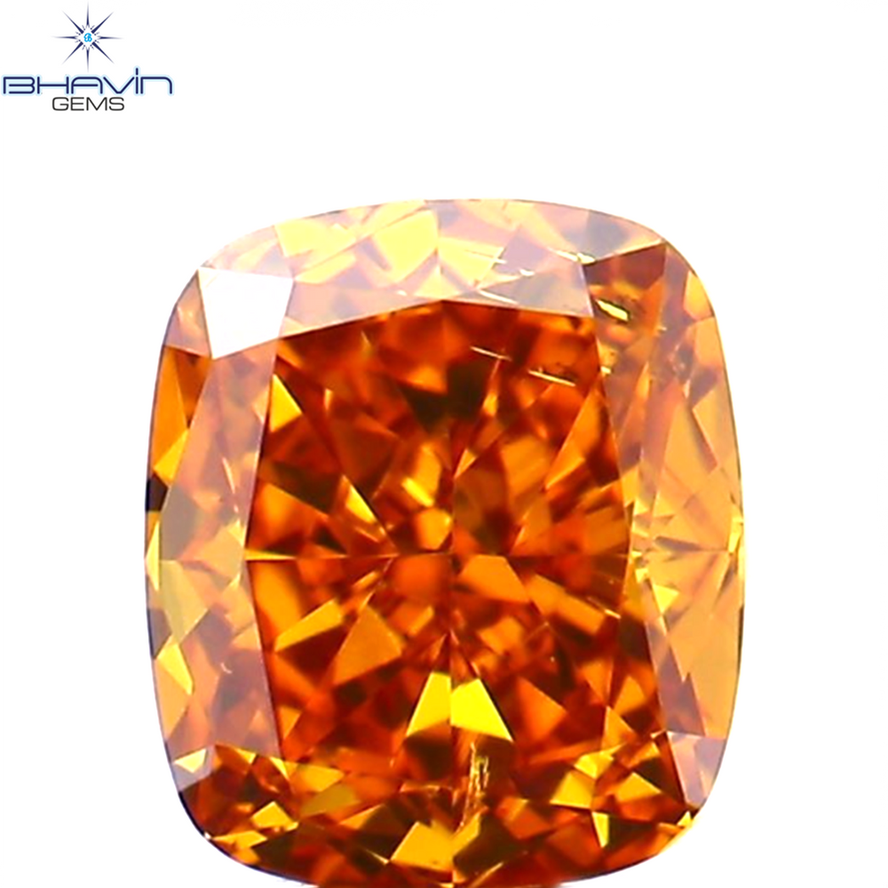 0.34 CT Cushion Shape Natural Diamond Enhanced Orange Color VS2 Clarity (4.25 MM)
