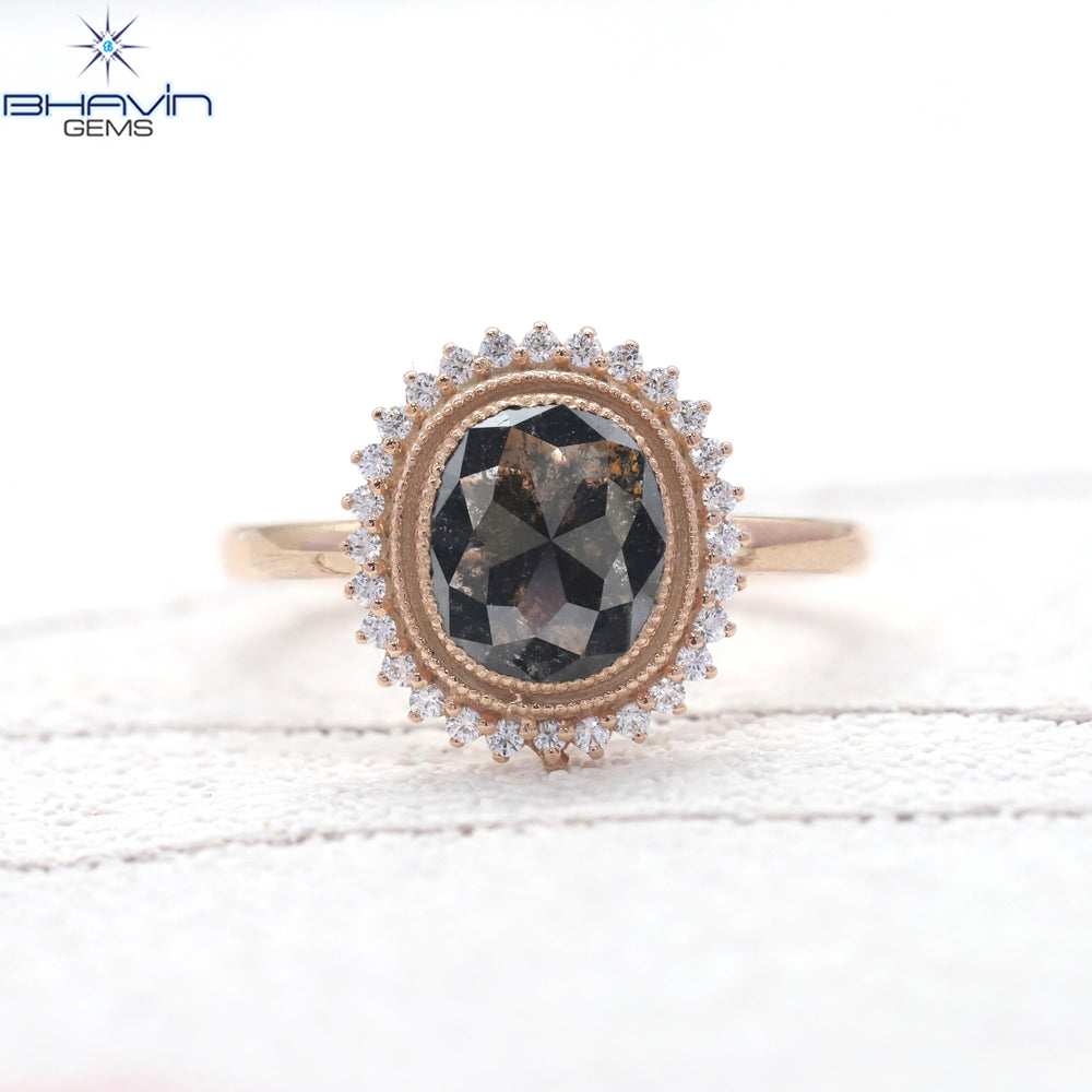 Oval Diamond Natural Diamond Ring Salt And Pepper Color Gold Ring Engagement Ring