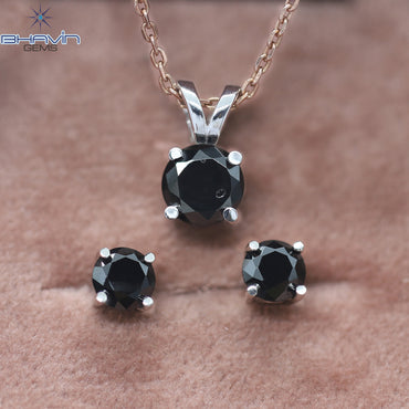 ダイヤモンド ペンダント イヤリング、ラウンド ダイヤモンド、ブラック ダイヤモンド、イエロー ゴールド、ブライダル ネックレス