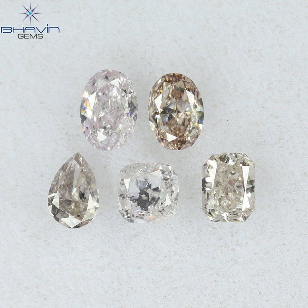 0.58 CT/5 Pcs Mix Shape Natural Diamond Pink Color SI2 Clarity (3.40 MM)