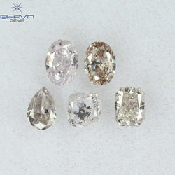 0.58 CT/5 Pcs Mix Shape Natural Diamond Pink Color SI2 Clarity (3.40 MM)