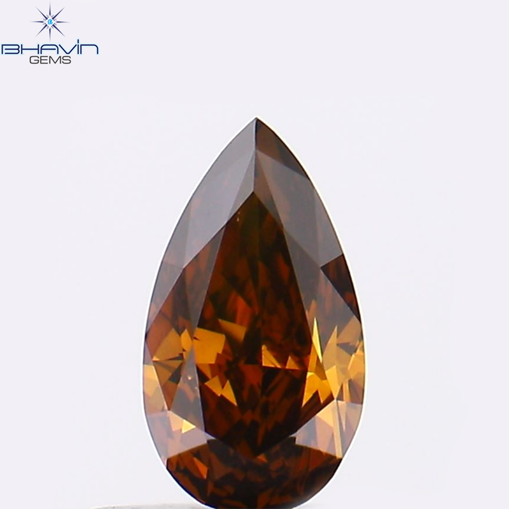 0.31 CT Pear Shape Natural Diamond Enhanced Cognac Color VS1 Clarity (5.96 MM)