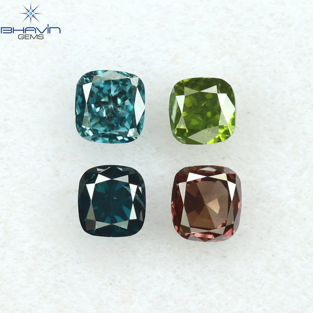 0.42 CT/4 Pcs Cushion Shape Natural Diamond Mix Color SI1 Clarity (2.72 MM)