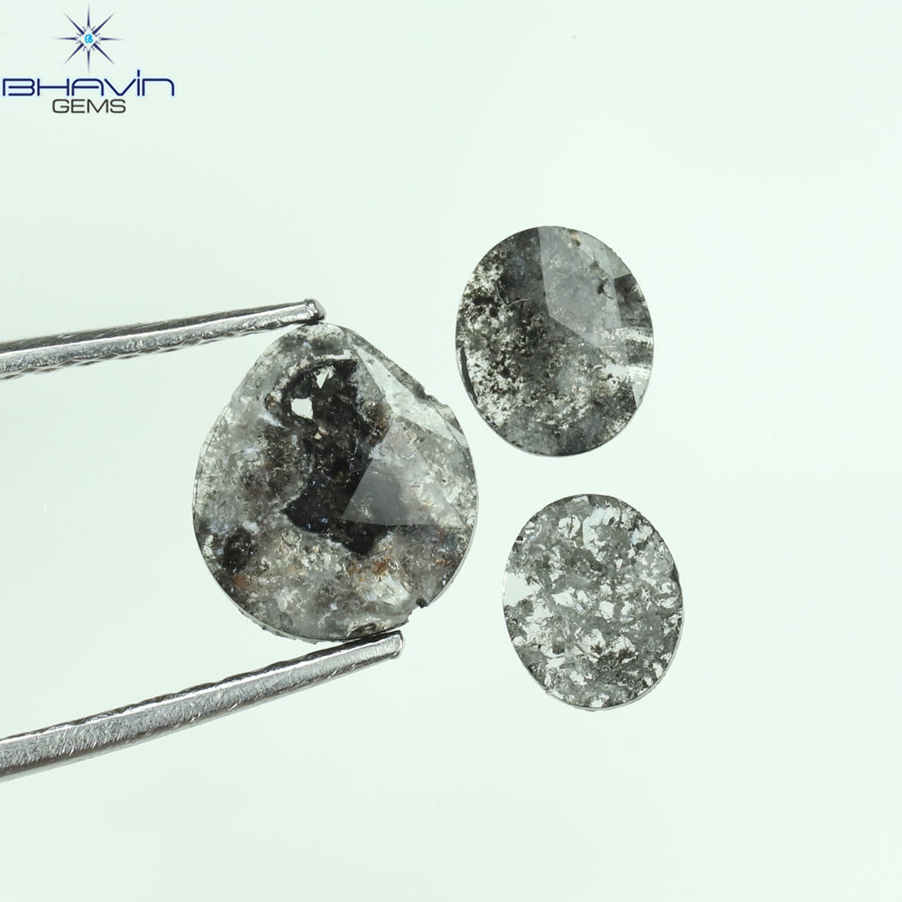 0.92 CT スライス形状 天然ダイヤモンド ソルト アンド ペッパー カラー I3 クラリティ (10.75 MM)