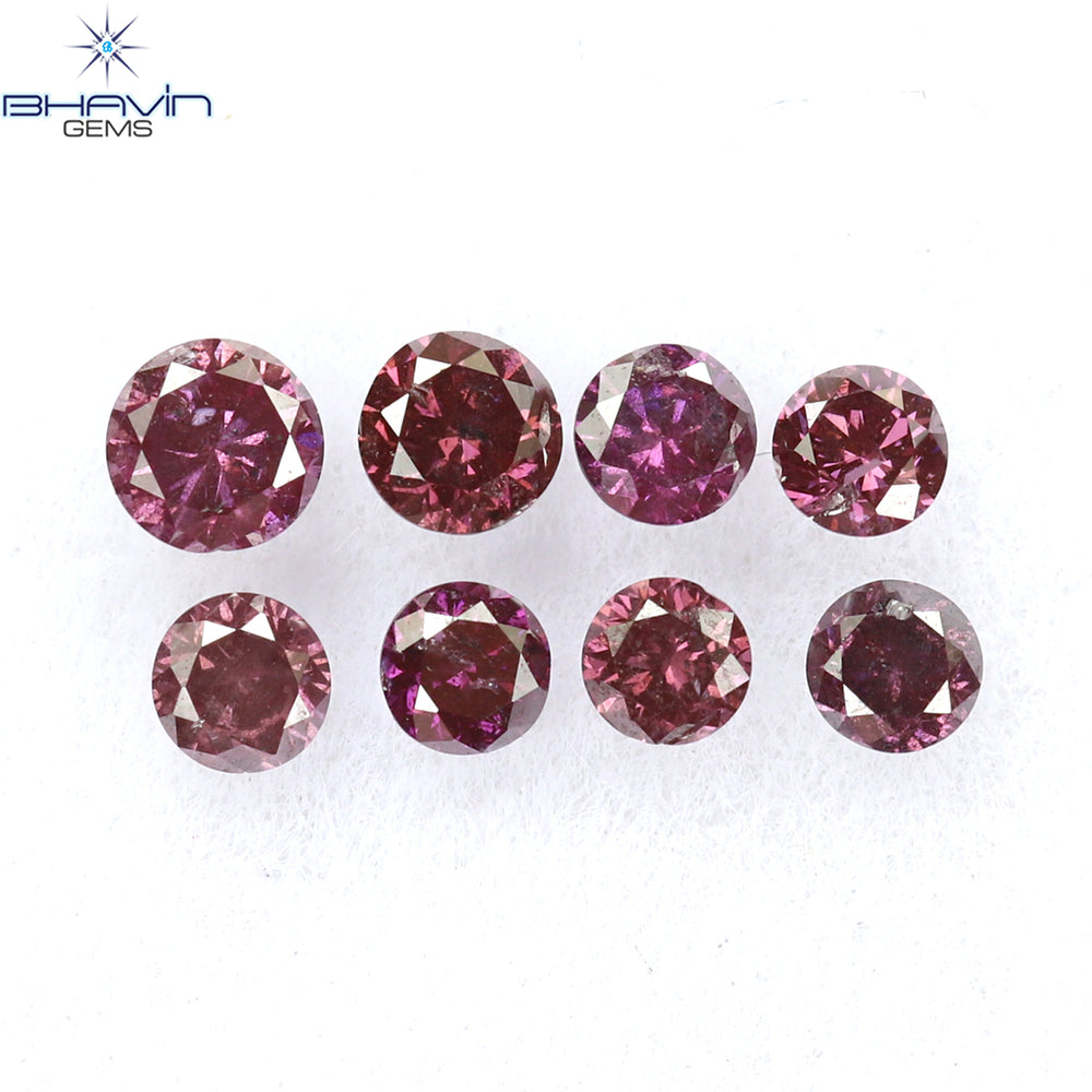 0.27 CT/8 Pcs Round Shape Natural Loose Diamond Pink Color I1 Clarity (2.35 MM)