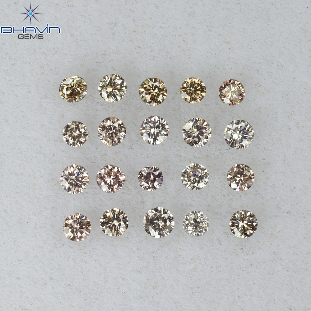 0.29 CT/20 Pcs Round Shape Natural Loose Diamond Brown Pink Argyle Color VS-SI Clarity (1.60 MM)