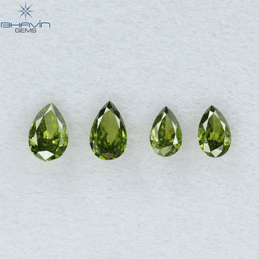 0.35 CT/4 Pcs Pear Shape Natural Diamond Green Color SI Clarity (3.91 MM)