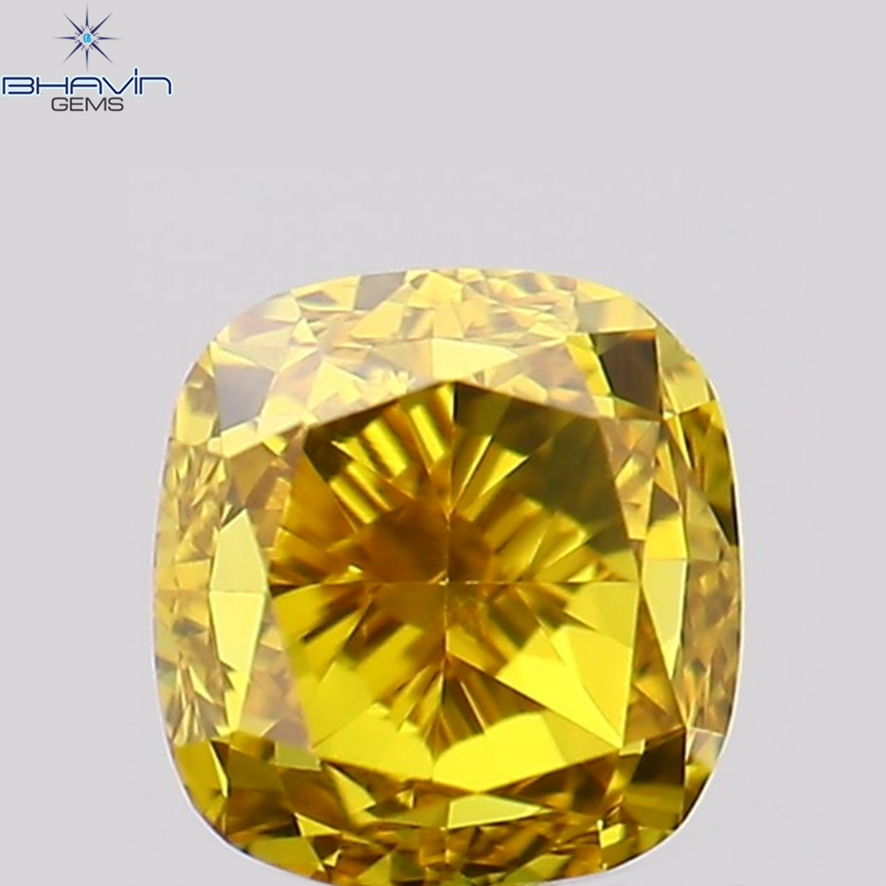 0.28 CT Cushion Shape Natural Diamond Enhanced Orange Yellow Color VS1 Clarity (3.47 MM)
