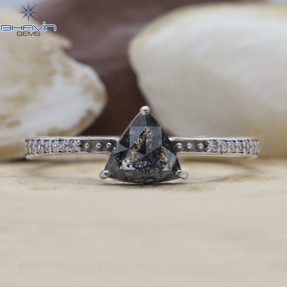 Triangle Diamond, Natural Diamond Ring, Salt And pepper Diamond, Gold Ring, Engagement Ring, Wedding Ring, Diamond Ring
