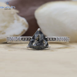 Triangle Diamond, Natural Diamond Ring, Salt And pepper Diamond, Gold Ring, Engagement Ring, Wedding Ring, Diamond Ring