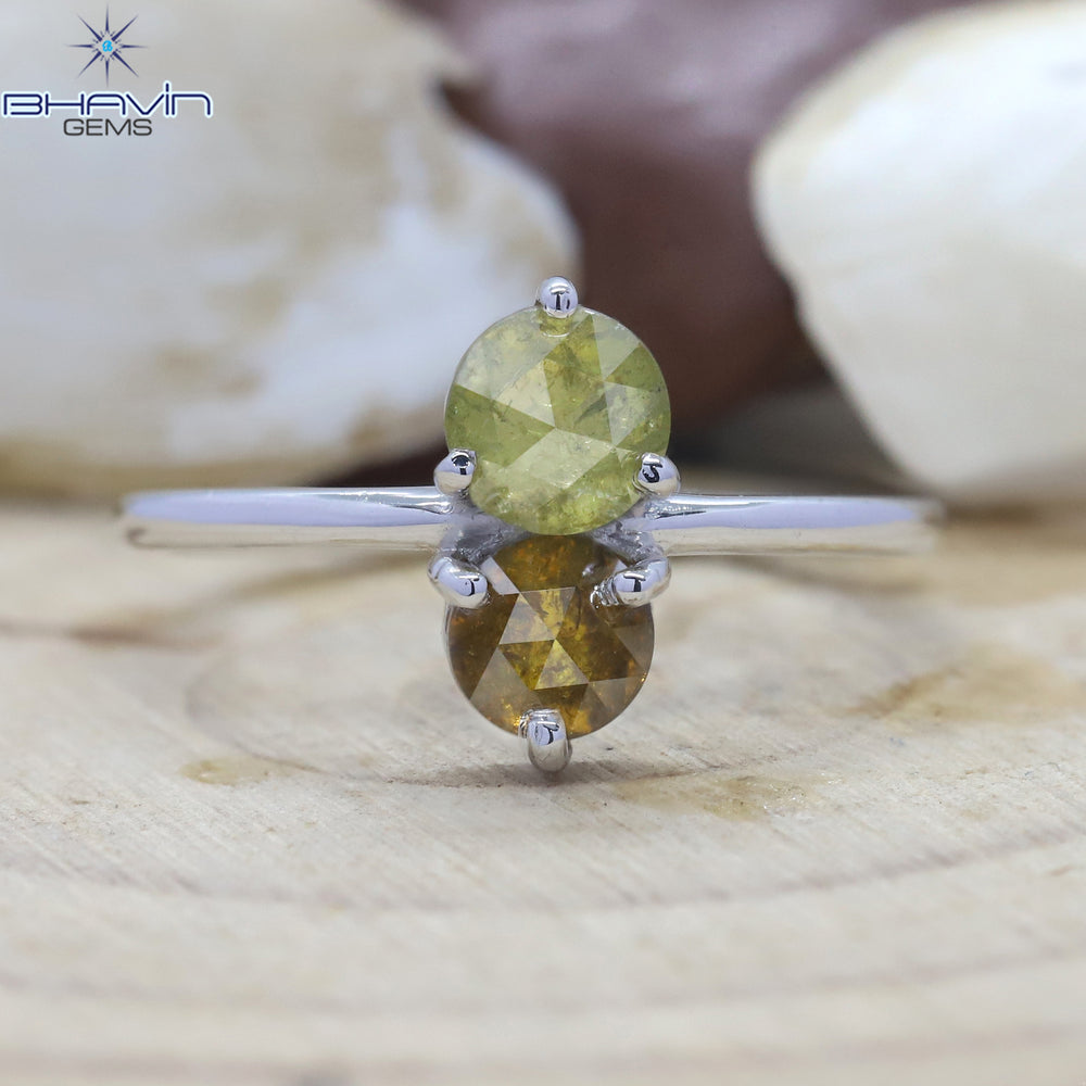 Round Rose Cut Yellow And Brown Color Natural Diamond Ring Gold Ring Engagement