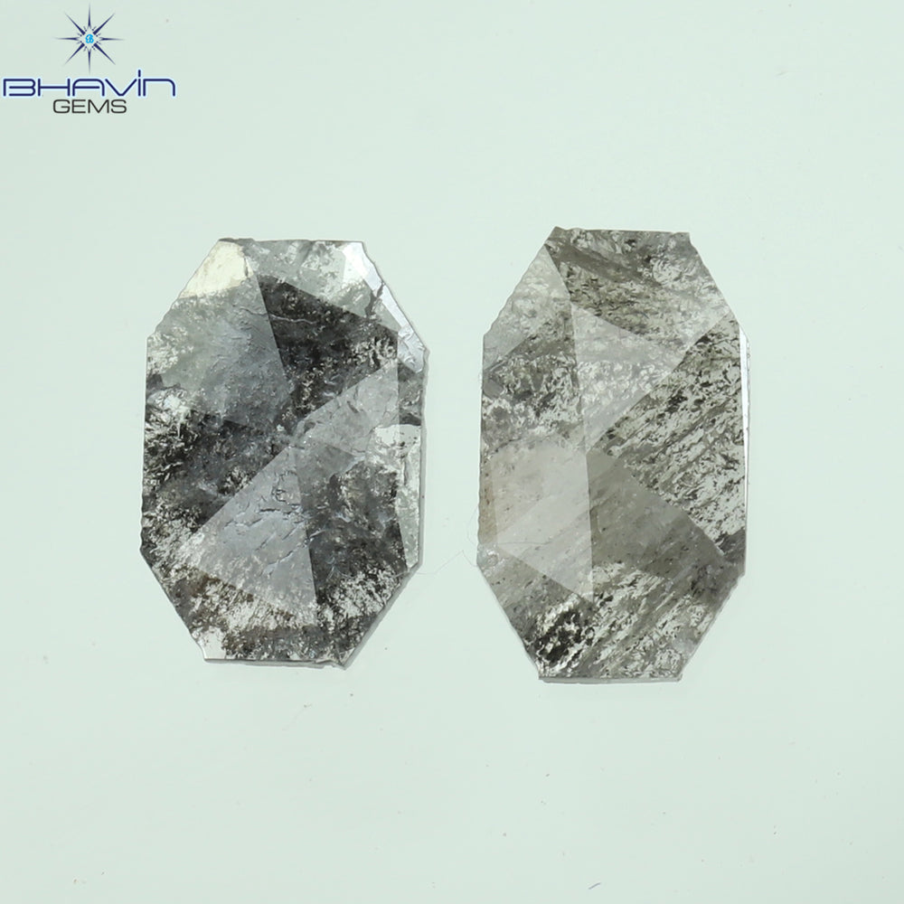 0.42 CT/2 Pcs Emerald Slice Shape Natural Diamond Salt And Pepper Color I3 Clarity (6.48 MM)