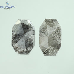 0.42 CT/2 Pcs Emerald Slice Shape Natural Diamond  Salt And Pepper Color I3 Clarity (6.48 MM)