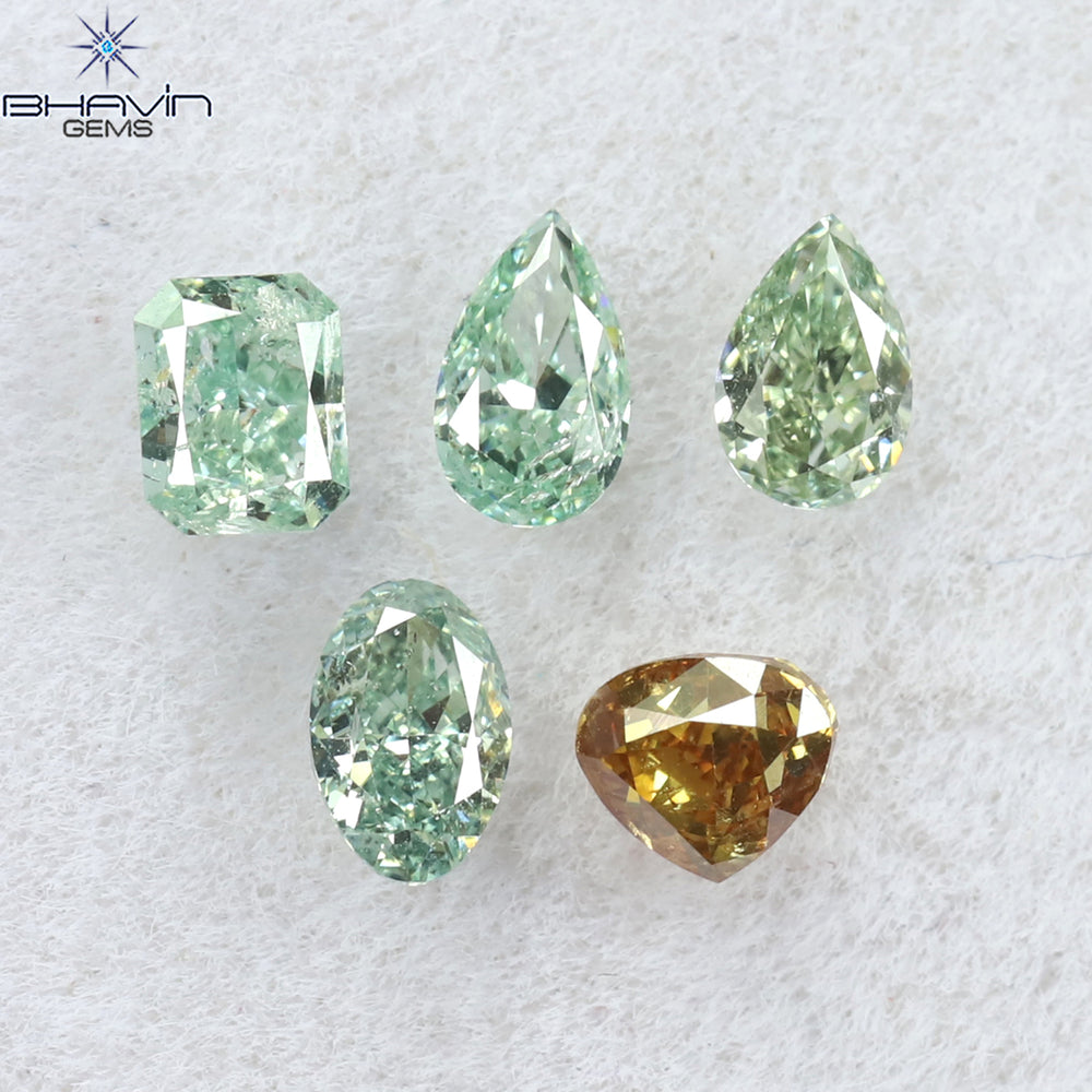 0.51 CT/5 Pcs Mix Shape Natural Diamond Bluish Green Color SI Clarity (3.65 MM)