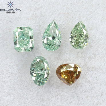 0.51 CT/5 Pcs Mix Shape Natural Diamond Bluish Green Color SI Clarity (3.65 MM)