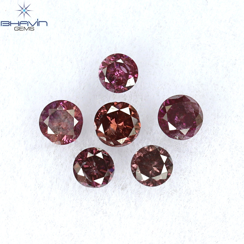 0.26 CT/6 Pcs Round Shape Natural Loose Diamond Pink Color I1 Clarity (2.25 MM)