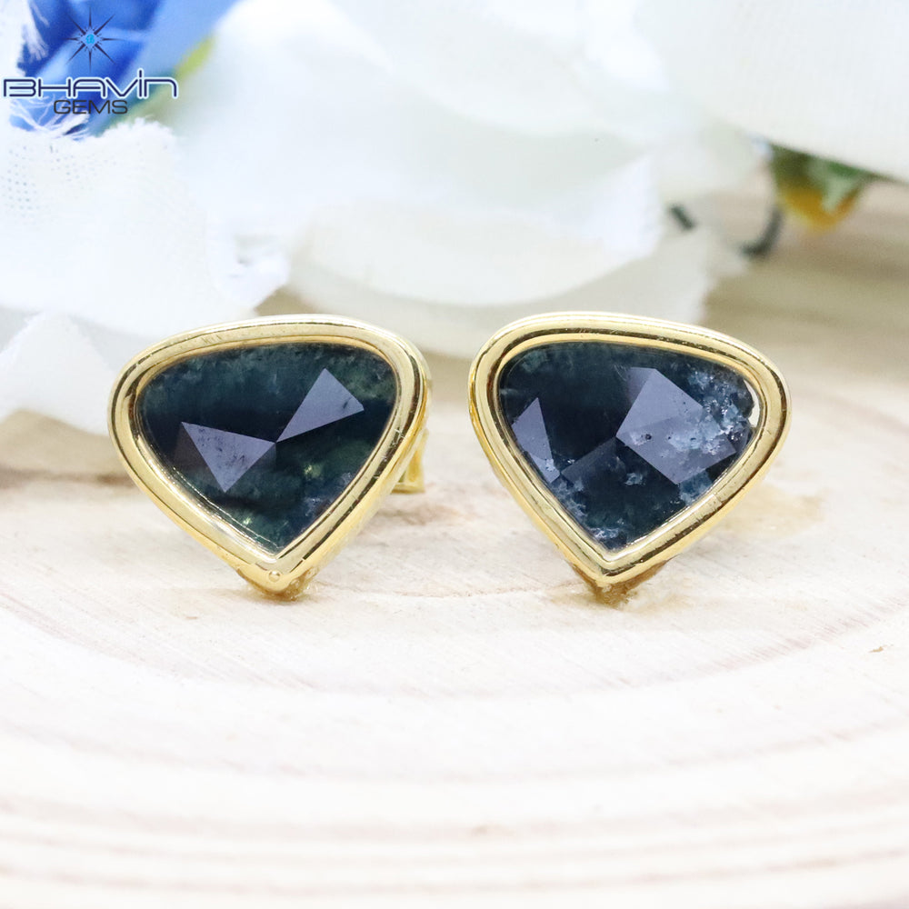 Heart Slice Rosecut Diamond Earring, Blue Diamond, Natural Diamond Earring