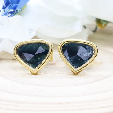 ハート スライス ローズカット ダイヤモンド イヤリング、ブルー ダイヤモンド、天然ダイヤモンド イヤリング