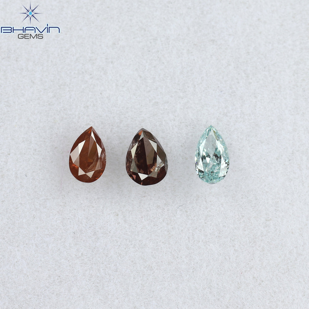 0.32 CT/3 ピース ペアシェイプ ナチュラル ダイヤモンド ピンク カラー SI1 クラリティ (3.80 MM)